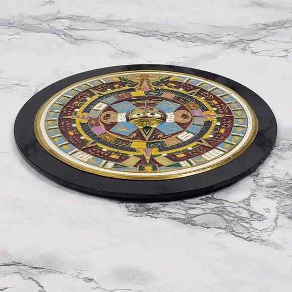 Mayan Calendar Small Enameled Metal Vintage - Picture 4 of 7